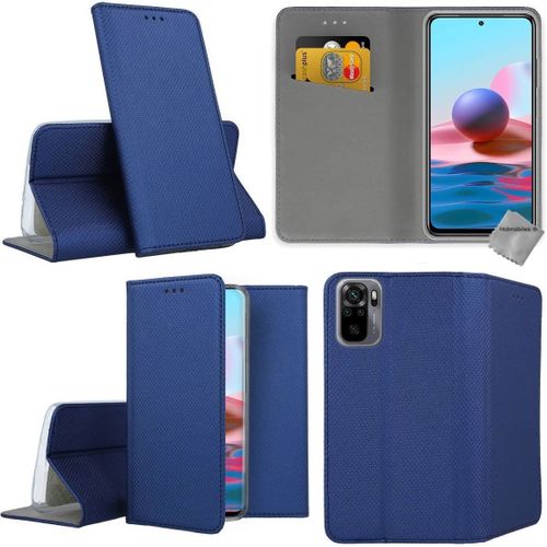 Housse Etui Coque Pochette Portefeuille Pour Xiaomi Redmi Note 10 4g + Film Ecran - Bleu Magnet