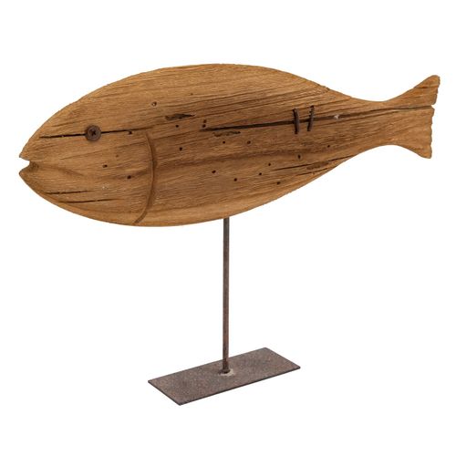 Poisson sur pied en bois recyclé et métal Moyen modèle