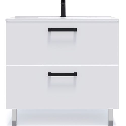 Meuble Salle De Bain Vasque Intégrée 90cm 2 Tiroirs Blanc