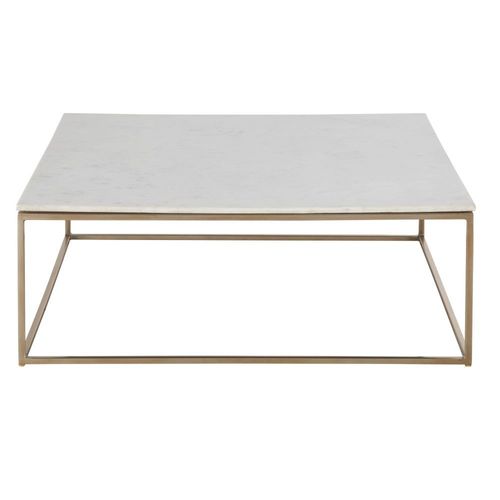 Table Basse Carrée En Marbre Blanc Et Métal Coloris Laiton