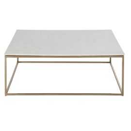 Table Basse Carrée En Marbre Blanc Et Métal Coloris Laiton