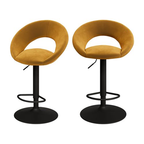 Chaise De Bar En Velours Jaune Curry 61/76,5 Cm (Lot De 2)