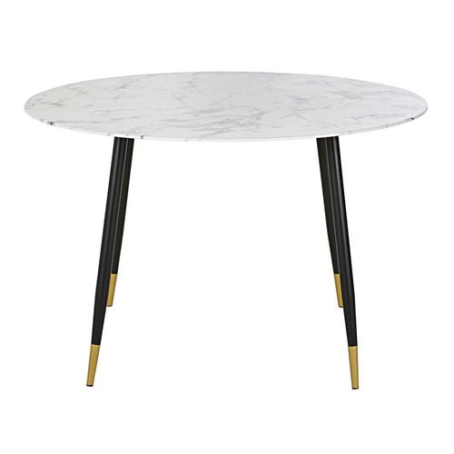 Table À Manger En Verre Effet Marbre Blanc Et Métal Coloris Laiton Et Noir 5/6 Personnes D120