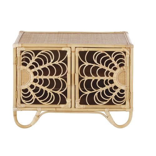 Cabinet De Rangement 2 Portes En Rotin Motifs Fleurs