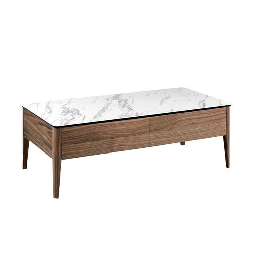 Table Basse En Porcelaine Blanc Et Effet Bois Noyer