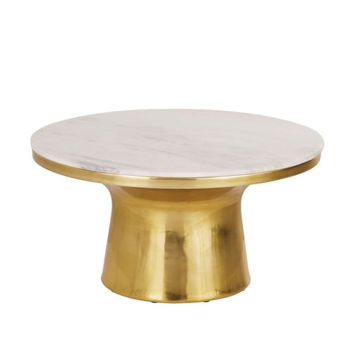 Table Basse Ronde En Marbre Blanc Et Métal Doré