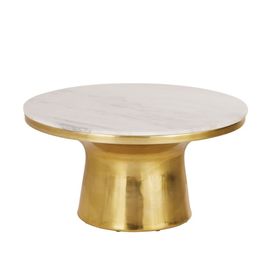 Table Basse Ronde En Marbre Blanc Et Métal Doré