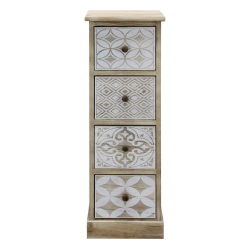 Chiffonnier Majolique Avec 4 Tiroirs En Bois Brun Et Blanc