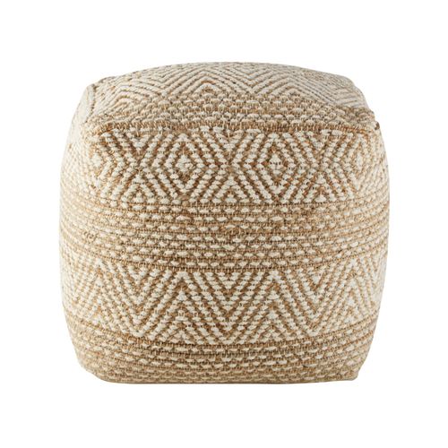 Pouf En Jute Et Coton Beige Et Blanc À Motifs Graphiques