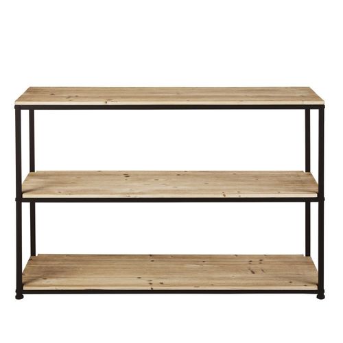 Console Industrielle En Bois De Sapin Massif Et Métal Noir