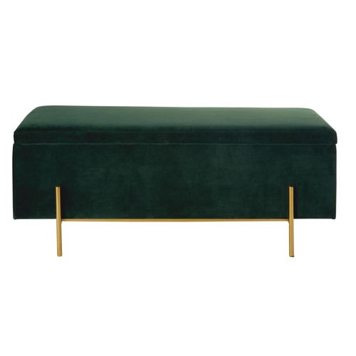 Banquette Coffre En Velours Vert Et Métal Doré