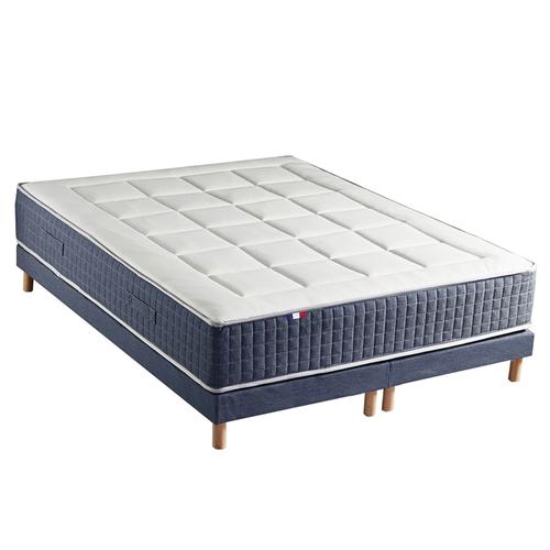 Ensemble Matelas 7 Zones Memoire Forme Sommier Bleu 180x200