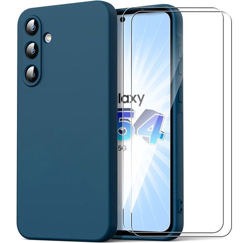 Coque Silicone Bleu Marine Pour Samsung Galaxy A54 5g Avec 2 Verres Trempés Antichoc Anti-Rayures - E.F.Connection