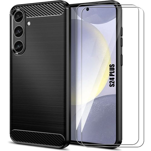 Coque + 2 Verres Trempés Pour Samsung Galaxy S24 Plus (S24+), Protection Silicone Motif Traits Acier Noir - E.F.Connection