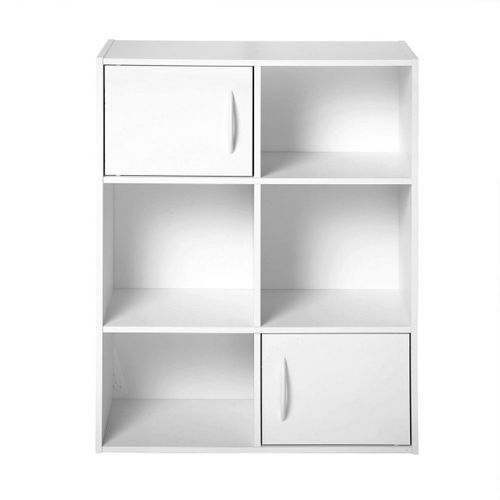 Etagère De Rangement 6 Cases 2 Portes - Blanc