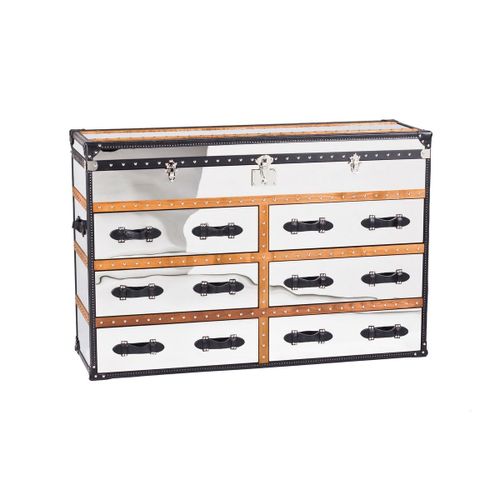 Commode 6 Tiroirs En Acier Inoxydable Et Cuir