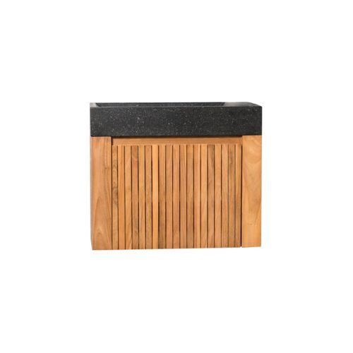 Meuble Suspendu De Salle De Bain En Teck Et Vasque Noir L60cm