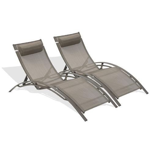 Lot De 2 Bains De Soleil En Aluminium Et Toile Plastifiée Cappuccino