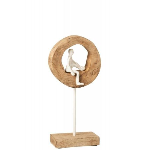 Personnage penseur cercle manguier/aluminium/blanc H38cm