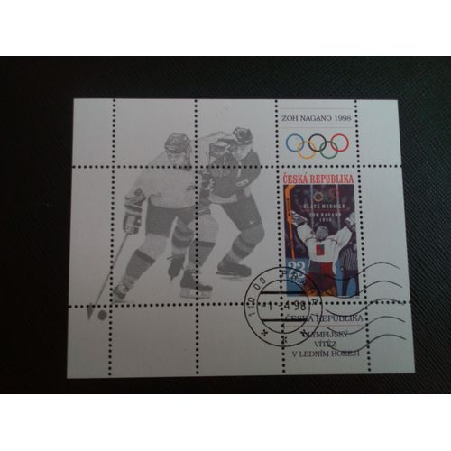 Timbre République Tchèque. Yt Bf 6 Jeux Olympiques D'hiver, Nagano 1998, Médaille D'or En Hockey Sur Glace 1998 ( 090505 )
