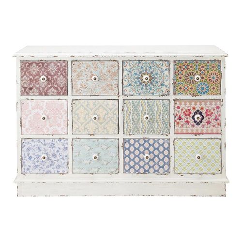 Cabinet De Rangement 12 Tiroirs Blanc Cassé
