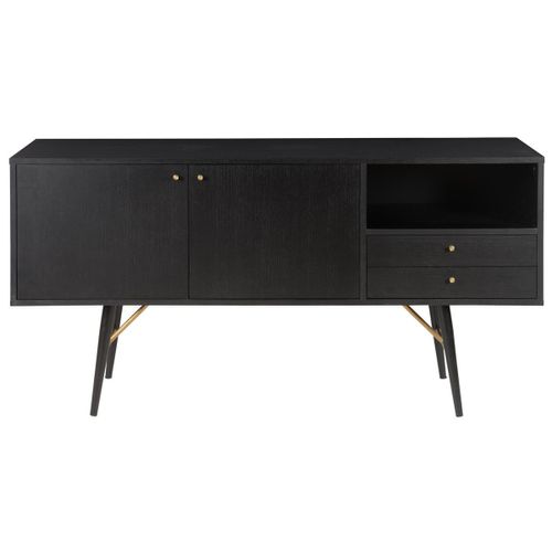 Buffet 2 Portes Et 2 Tiroirs En Bois Plaqué Chêne Noir - Hobro