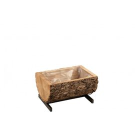Cache-Pot Sur Pied 1/2 Tronc Bois/Métal Noir L40cm