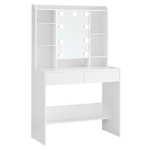 Coiffeuse Avec Miroir Étagères Réglables 2 Tiroirs Blanc Nuage