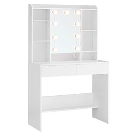 Coiffeuse Avec Miroir Étagères Réglables 2 Tiroirs Blanc Nuage