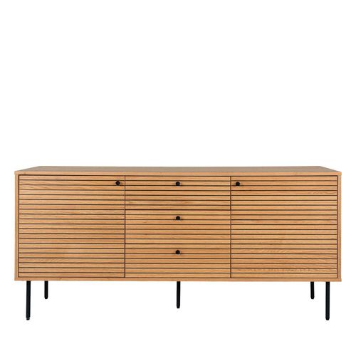 Buffet 2 Portes 3 Tiroirs En Bois Et Métal L150cm - Bois Clair