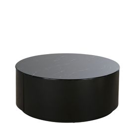 Table Basse Ronde 2 Tiroirs Effet Marbre Noir