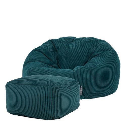 Pouf Avec Repose-Pied Velours Côtelé Bleu Canard