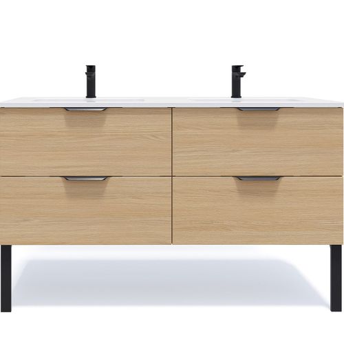 Meuble Salle De Bain Double Vasque 140cm 4 Tiroirs Chêne