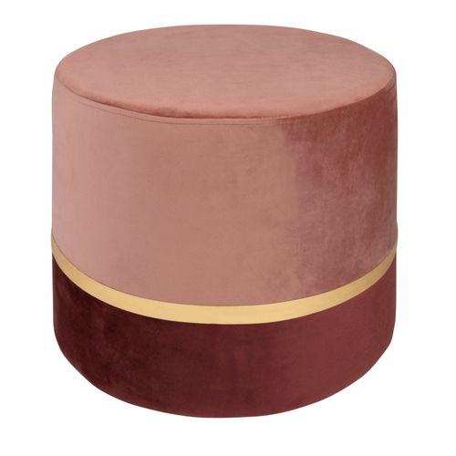 Pouf Rond En Velours Rose Et Doré