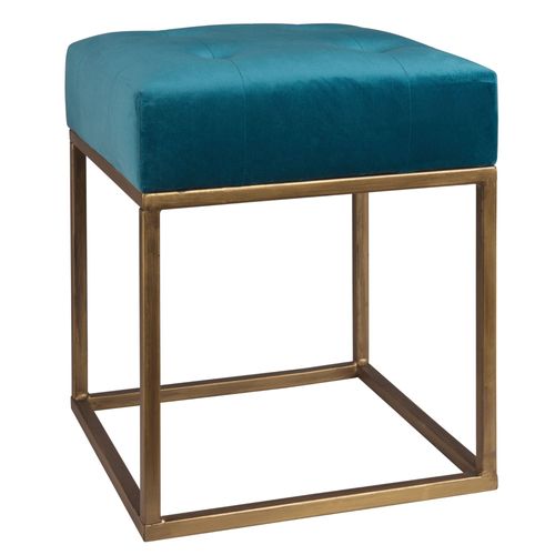 Pouf Carré Vert Et Métal Doré