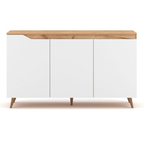 Buffet 3 Portes 140x42x82 Cm Blanc Et Naturel - Marwa