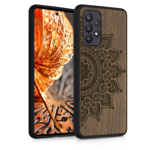 Kwmobile Coque En Bois Compatible Avec Samsung Galaxy A52 - Étui De Protection Rigide Avec Cadre En Tpu - Brun Foncé