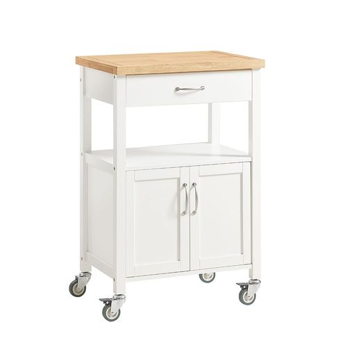 Desserte Roulante De Cuisine 1 Tiroir Et 2 Portes Effet Bois Blanc
