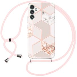 Coque Pour Samsung Galaxy S23 Fe (Pas Pour S23) - Coque Antichoc En Silicone Motif Marbre Avec Cordon Rose - E.F.Connection