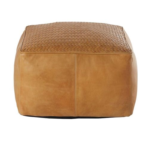 Pouf En Cuir De Buffle Camel Tressé