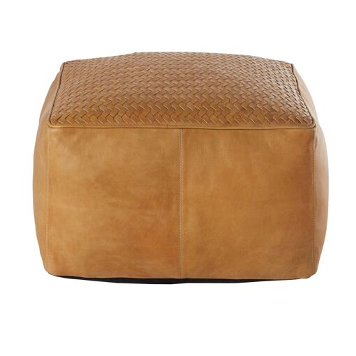 Pouf en cuir de buffle camel tressé