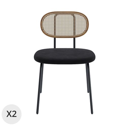 Lot De 2 Chaises En Rotin Et Velours Noir