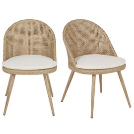 Chaises De Jardin Cannage En Résine Recyclée Imitation Rotin Et Coussin Écru En Polyester Recyclé (X2)