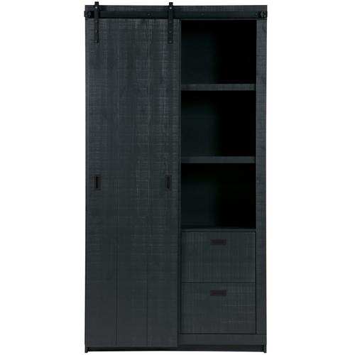 Armoire 1 Porte Coulissante 120x37x230 Cm En Bois De Pin Noir Mat