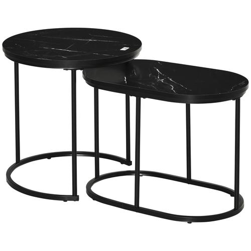 Lot De 2 Tables Basses Gigognes Contemporaine Acier Aspect Marbre Noir