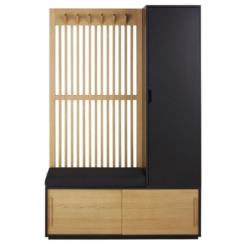 Vestiaire 3 Portes Avec Portant En Bois De Frêne Gris Anthracite Et Noir