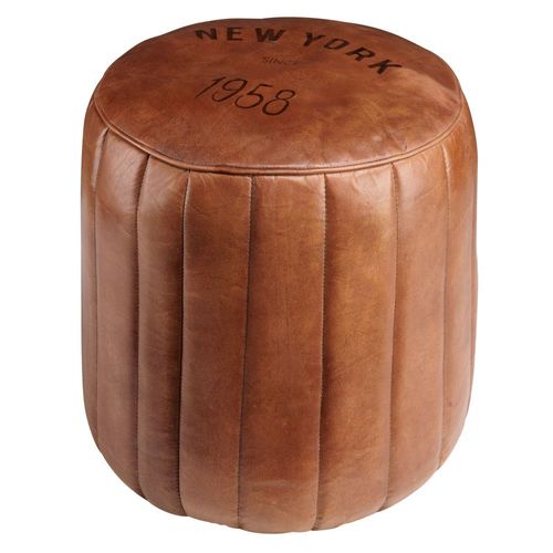 Pouf Rond En Cuir Marron