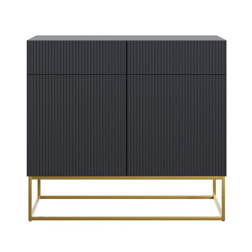 Commode À Deux Portes Avec Deux Tiroirs Noirs 100x38 Cm