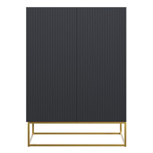 Commode Haute À Deux Portes Noires 90x38 Cm