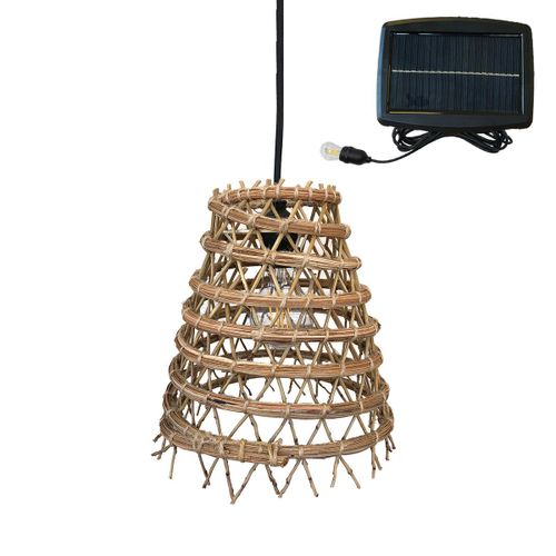 Suspension Solaire Bohème Fibre De Palmier Dattier Beige H30cm